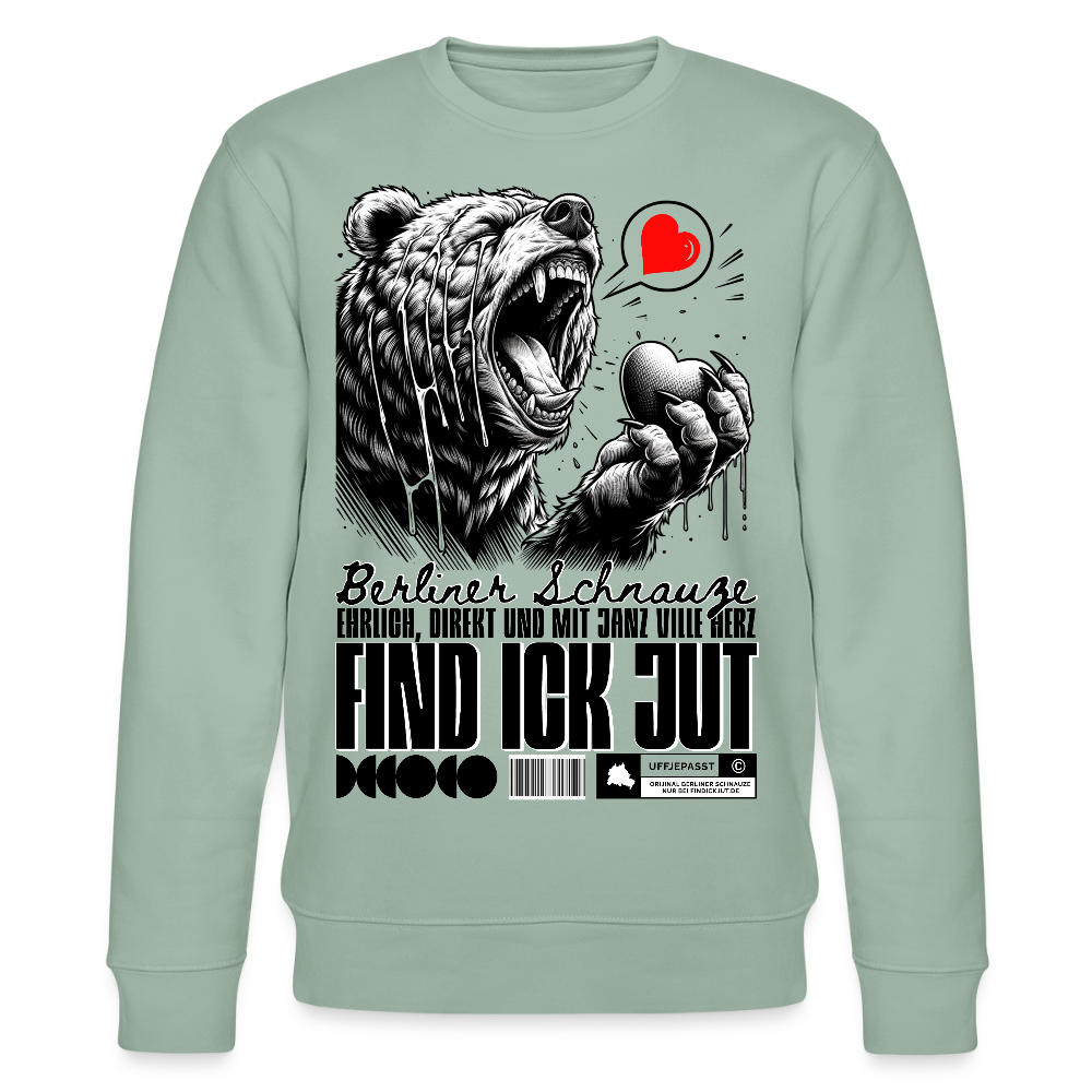 Berlin Souvenir-FIND ICK JUT-Unisex Bio-Sweatshirt - Helles Graugrün
