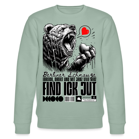Berlin Souvenir-FIND ICK JUT-Unisex Bio-Sweatshirt - Helles Graugrün