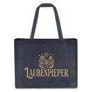 Große, nachhaltige "LAUBENPIEPER" Bio-Einkaufstasche mit samtigem Flockdruck, ideal für den Schrebergarten oder den Einkauf. Robuste Kante und verstärkte Henkel. - midnight Blue