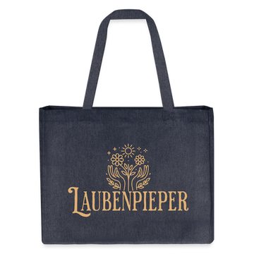 Große, nachhaltige "LAUBENPIEPER" Bio-Einkaufstasche mit samtigem Flockdruck, ideal für den Schrebergarten oder den Einkauf. Robuste Kante und verstärkte Henkel. - midnight Blue