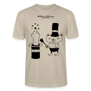 leichtes Unisex Berlin T-Shirt „OHNE WORTE“ mit schwarzem Berliner Schnauze Motiv, Zauberhut, erhobenem Mittelfinger und kleinem Bären im Magier-Look. - Beige