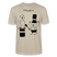 leichtes Unisex Berlin T-Shirt „OHNE WORTE“ mit schwarzem Berliner Schnauze Motiv, Zauberhut, erhobenem Mittelfinger und kleinem Bären im Magier-Look. - Beige