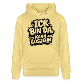 BIN DA, KANN LOSJEHN-Unisex Bio-Hoodie II-Berliner Spruch - Gelb Viva 