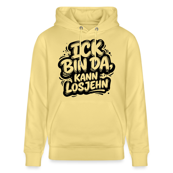 BIN DA, KANN LOSJEHN-Unisex Bio-Hoodie II-Berliner Spruch - Gelb Viva 