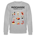 grau melierter Unisex Sweater mit Berliner Spruch in schwarz "MESCHUGGE – Na und!? Dit fetzt urst." und bunten Illustrationen, reguläre Passform, Bio-Baumwolle, Frauen sollte eine große kleiner bestellen
