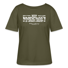 Berliner Spruch-NICH ANJESCHISSN-Rundhals Frauen Bio-T-Shirt mit echt Berliner Schnauze - Khaki