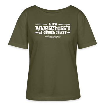 Berliner Spruch-NICH ANJESCHISSN-Rundhals Frauen Bio-T-Shirt mit echt Berliner Schnauze - Khaki