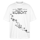 Oversized Bio Unisex Shirt mit „JIBT NÜSCHT“ Schriftzug, Schlitten und fliegenden Geschenken im Berliner Weihnachtsstil-Weiß mit schwarzem Print