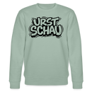hell-graugrün farbener Bio Unisex Sweater mit schwarzem Letter-Print „URST SCHAU“ – berliner ostalgie & berliner schnauze Statement, reguläre Passform.
