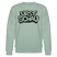 hell-graugrün farbener Bio Unisex Sweater mit schwarzem Letter-Print „URST SCHAU“ – berliner ostalgie & berliner schnauze Statement, reguläre Passform.