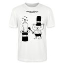 leichtes Unisex Berlin T-Shirt „OHNE WORTE“ mit schwarzem Berliner Schnauze Motiv, Zauberhut, erhobenem Mittelfinger und kleinem Bären im Magier-Look. - Weiß
