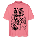 JANZ BERLIN IS EENE WOLKE-Der kiffende Berlin Bär-Oversized Unisex Bio T-Shirt - Pink 