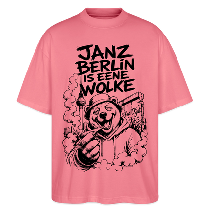 JANZ BERLIN IS EENE WOLKE-Der kiffende Berlin Bär-Oversized Unisex Bio T-Shirt - Pink 