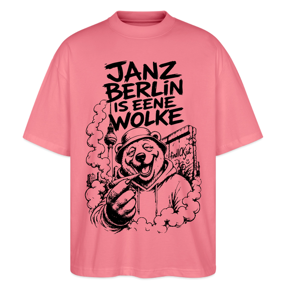 JANZ BERLIN IS EENE WOLKE-Der kiffende Berlin Bär-Oversized Unisex Bio T-Shirt - Pink 