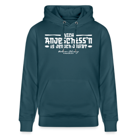 Berliner Spruch-NICH ANJESCHISSN-Unisex Bio-Hoodie mit Berliner Schnauze - Dunkles Petrol