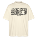 Berliner Spruch-ICK WUNDER MIR ÜBER JAR NÜSCHT MEHR-Oversized Unisex Bio T-Shirt - schwarz gerahmte Blockschrift auf Weißgrauem Shirt