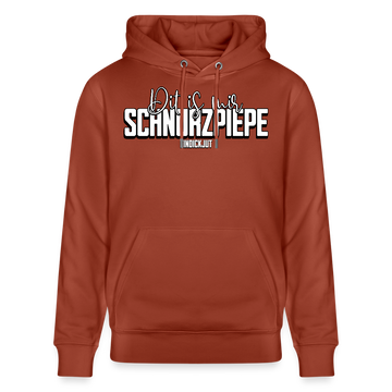Der Bio unisex Hoodie mit Berliner Schnauze Print "Dit is mir SCHNURZPIEPE-Unisex Bio-Hoodie - Terrakotta