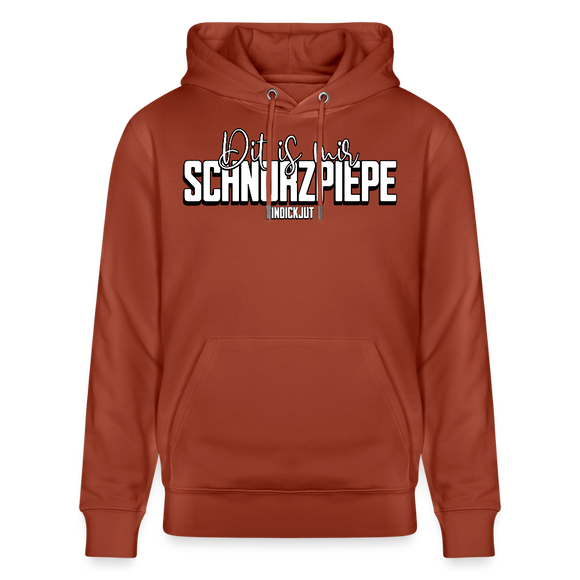 Der Bio unisex Hoodie mit Berliner Schnauze Print "Dit is mir SCHNURZPIEPE-Unisex Bio-Hoodie - Terrakotta