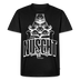 schwarzes Berlin Shirt mit weissem Print-'NÜSCHT MUSS ICK' Schriftzug unter einem chilligem Berliner Bären auf nem Sofa-aus Bio-Baumwolle