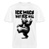 Weißes Unisex T-Shirt mit schwarzem "ICK MACH WAT ICK WILL" Spruch und tanzendem Bären mit hochgehaltenem Mittelfinger in Berliner Schnauze