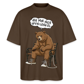 Berliner Bär und Spruch-JEH MIR NICH UFFN SENKEL-Oversized Unisex Bio T-Shirt - Dunkelbraun