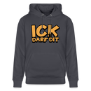 gelb/schwarzes Statement Brustprint in Berliner Schnauze-ICK DARF DIT -im K von ICK sieht man einen Mittelfinger-Schatten- Bio-Hoodie CRUISER - Indigoblau