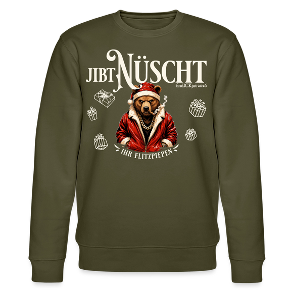 JIBT NÜSCHT-Unisex Bio-Sweatshirt-Berliner Bär Weihnachten - Khaki