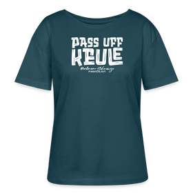Berliner Spruch-PASS UFF KEULE-Rundhals Frauen Bio-T-Shirt - Dunkles Petrol
