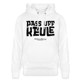 Berliner Spruch-PASS UFF KEULE-Unisex Bio-Hoodie mit Berliner Schnauze - Weiß