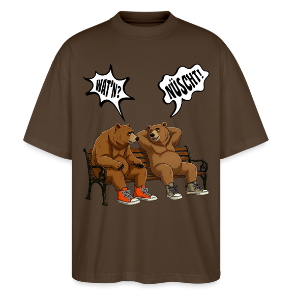 Berliner Bär Shirt mit Berliner Schnauze-WATN? NÜSCHT-Oversized Unisex Bio T-Shirt - Dunkelbraun