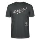 weisser Handgezeichneter Schriftzug "Kiekst'n so?" in schwungvoller Schreibschrift - typisch Berliner Spruch auf T-Shirt - Anthrazit