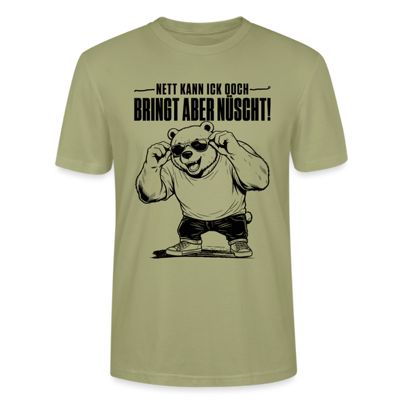 lustiger Berliner Bär mit Berliner Schnauze-NETT KANN ICK OOCH-Unisex T-Shirt - Nebelgrün