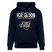 Navyfarbener Hoodie mit dem weissen Aufdruck „Ick gloob, meen Schwein pfeift!“ und Schweinezeichnung – Berliner Spruch und Denglisch.