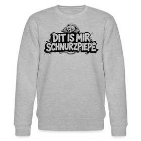 Grau meliert, Klassischer Unisex Sweater, schwarzer Print Berliner Bär auf Schriftzug liegend „DIT IS MIR SCHNURZPIEPE“ – Berliner Schnauze Statement aus Berlin.
