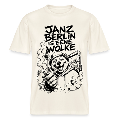 Kiffender Berliner Bär T-Shirt – Janz Berlin is eene Wolke-RELAXED FIT Unisex Organic - Naturweiß 
