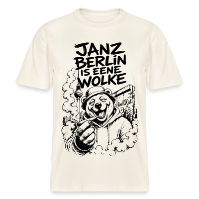 Kiffender Berliner Bär T-Shirt – Janz Berlin is eene Wolke-RELAXED FIT Unisex Organic - Naturweiß 