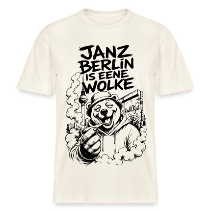 Kiffender Berliner Bär T-Shirt – Janz Berlin is eene Wolke-RELAXED FIT Unisex Organic - Naturweiß 