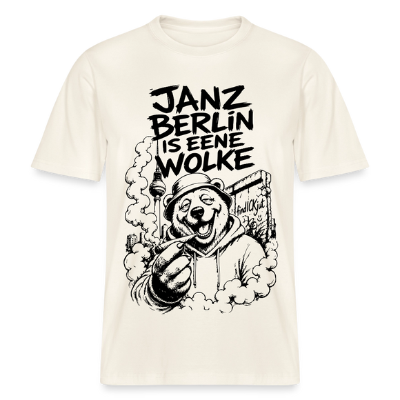 Kiffender Berliner Bär T-Shirt – Janz Berlin is eene Wolke-RELAXED FIT Unisex Organic - Naturweiß 