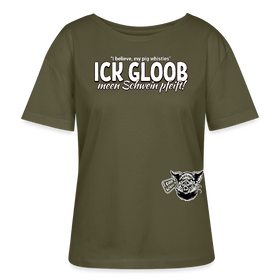 ICK GLOOB MEEN SCHWEIN PFEIFT-Rundhals Frauen Bio-T-Shirt - Khaki