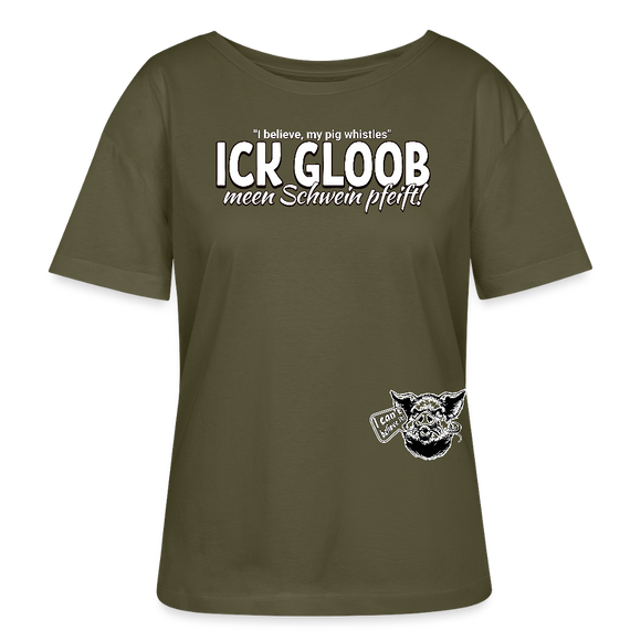 ICK GLOOB MEEN SCHWEIN PFEIFT-Rundhals Frauen Bio-T-Shirt - Khaki