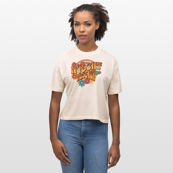 BERLINER RETRO-NÜSCHT MUSS ICK-Frauen Boxy Bio-T-Shirt - Weißgrau