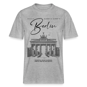 Unisex T-Shirt mit großem 'Berlin' Print und Brandenburger Tor Illustration, aus 100% Bio-Baumwolle, locker geschnitten und bequem- Grau meliert