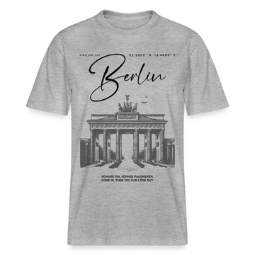 Unisex T-Shirt mit großem 'Berlin' Print und Brandenburger Tor Illustration, aus 100% Bio-Baumwolle, locker geschnitten und bequem- Grau meliert