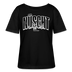 schwarzes Damen T-Shirt aus Bio-Baumwolle mit weissem Aufdruck „NÜSCHT MUSS ICK“ im Berliner Schnauze Stil, von findickjut.