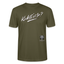 weisser Handgezeichneter Schriftzug "Kiekst'n so?" in schwungvoller Schreibschrift - typisch Berliner Spruch auf T-Shirt - Khaki