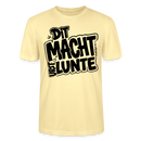 cremefarbenes  Unisex Bio T‑Shirt mit großem schwarzem Print im Comic-Style mit Berliner Spruch „DIT MACHT URST LUNTE“ 