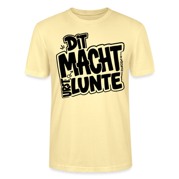 cremefarbenes  Unisex Bio T‑Shirt mit großem schwarzem Print im Comic-Style mit Berliner Spruch „DIT MACHT URST LUNTE“ 