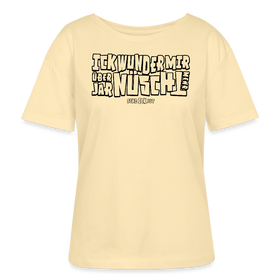 Berliner Spruch-ICK WUNDER MIR über jar nüscht mehr-Rundhals Frauen Bio-T-Shirt - schwarz gerahmte Buchstaben auf Cremefarben Stoff