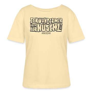 Berliner Spruch-ICK WUNDER MIR über jar nüscht mehr-Rundhals Frauen Bio-T-Shirt - schwarz gerahmte Buchstaben auf Cremefarben Stoff