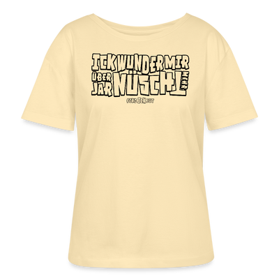 Berliner Spruch-ICK WUNDER MIR über jar nüscht mehr-Rundhals Frauen Bio-T-Shirt - schwarz gerahmte Buchstaben auf Cremefarben Stoff